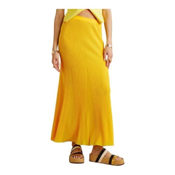 $1390 Gabriela Hearst Eula Ribbed and Pointelle Knit In Yellow Merino Wool Maxi - Picture 4 of 10